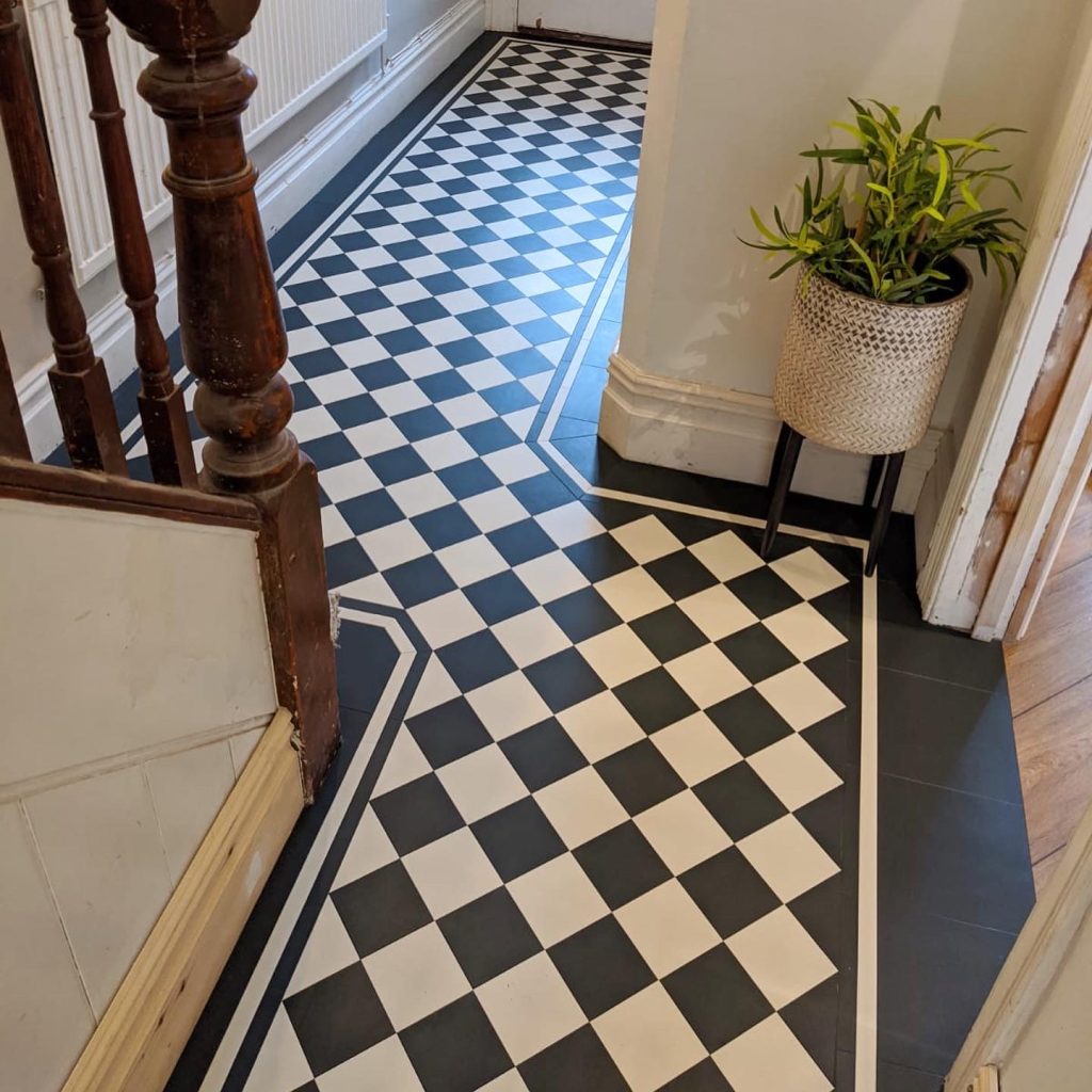 Black and White Luxury Vinyl Tile Floor Ninja Flooring installation in Newbury Berkshire