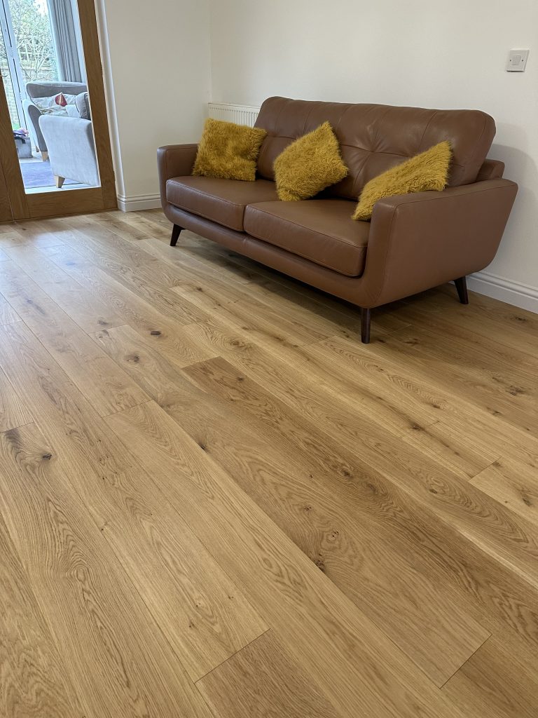 wide plank engineered oak in contemporary living room